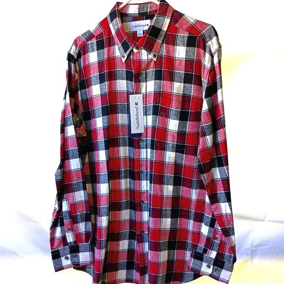 Saddlebred plaid flannel shirt size L classic fit black red cotton pocket NWT - Picture 1 of 9